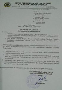 DPRD Lamteng Keluarkan Surat Edaran Pencegahan Covid-19