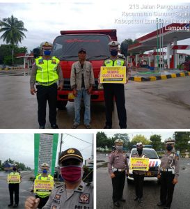 Bukan “Telolet OM” Anggota Lalin Polres Lamteng Himbau Pengendara Cegah Penularan Covid-19 