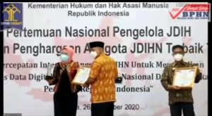 Top, Sekretariat DPRD Lampung terima  Penghargaan JDIHN Award 2020, Dari Kemenkumham RI