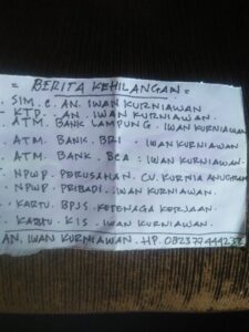Berita Kehilangan, Iwan Kurniawan Kehilangan Dompet Beserta Isinya