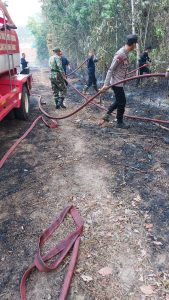 Gerak cepat Bhabinkamtibmas, Babinsa, Damkar dan Warga Masyarakat Bantu Padamkan Kebakaran Lahan