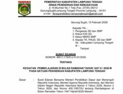 Disdikbud Lamteng Keluarkan SE KBM Selama Ramadan 2026