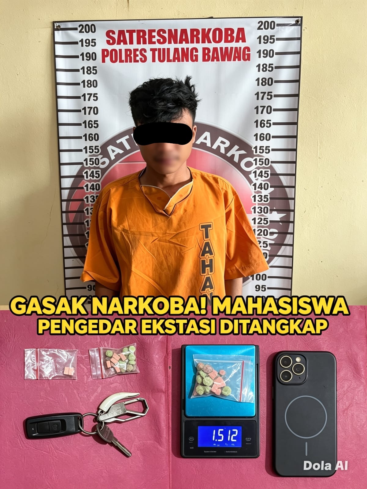 17 Butir Ekstasi Gagal Edar.!! Polres Tulang Bawang Amankan Mahasiswa Saat Ditangkap