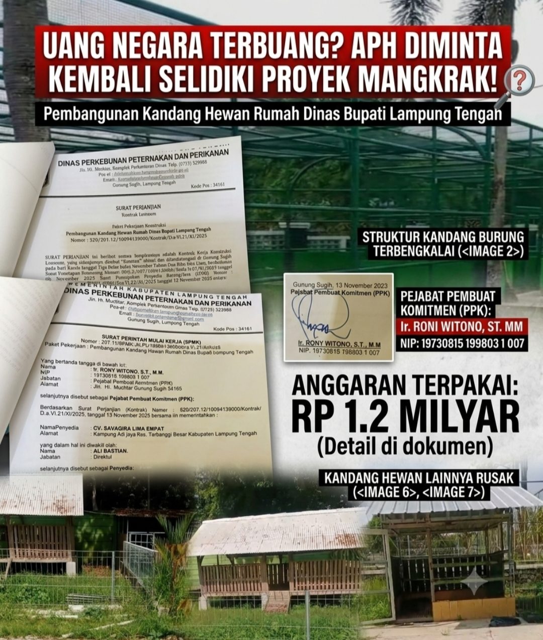 Anggaran Rp 1,2 Miliar Terbuang Sia-Sia, Proyek Kebun Hewan Disbunak Lamteng Terbengkalai